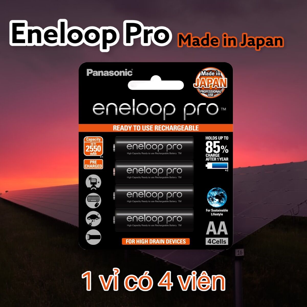 Pin sạc Panasonic Eneloop PRO (BK-3HCCE) 1 vỉ 4 viên AA