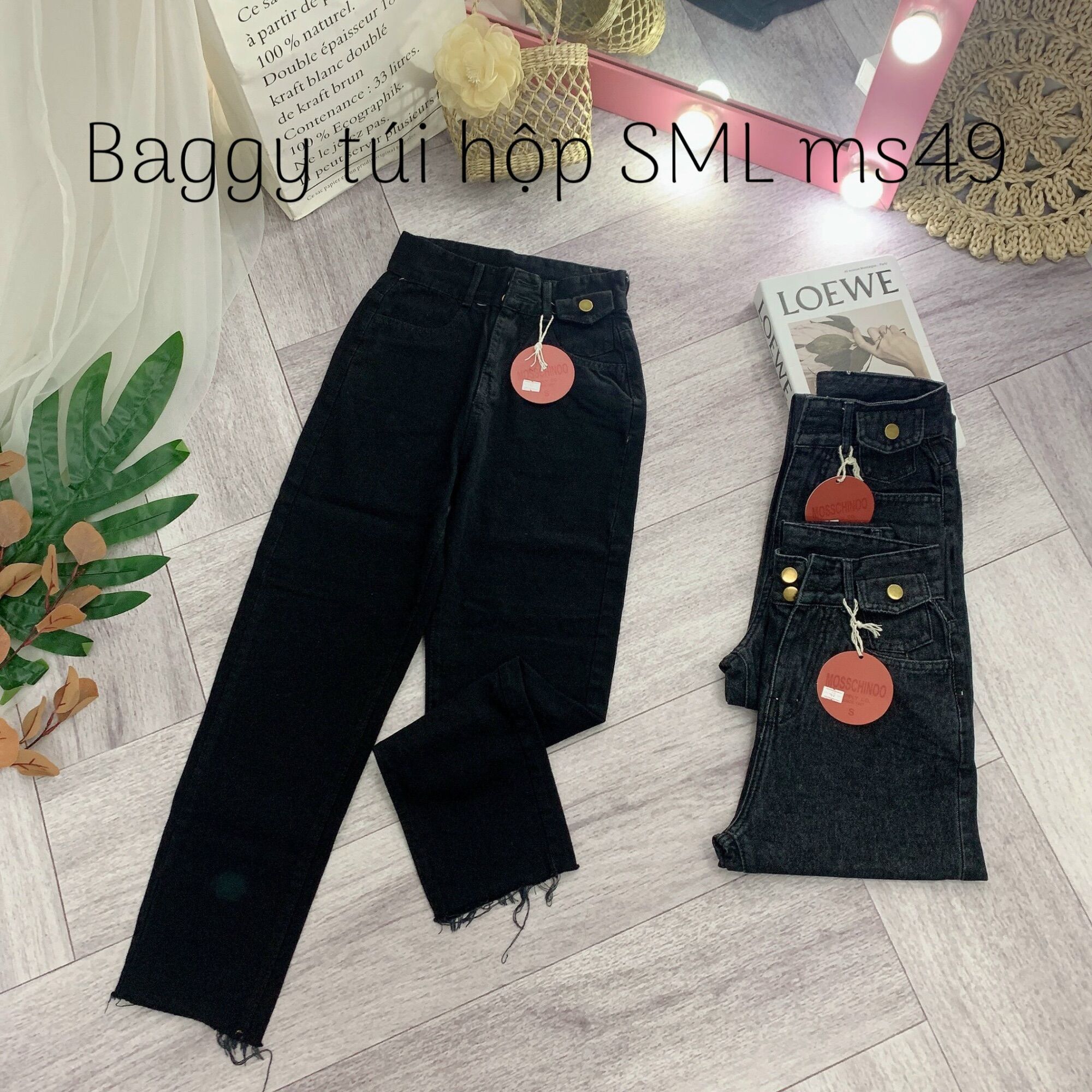 BAGGY JEANS LƯNG CAO 2 NÚT TÚI NẮP💕