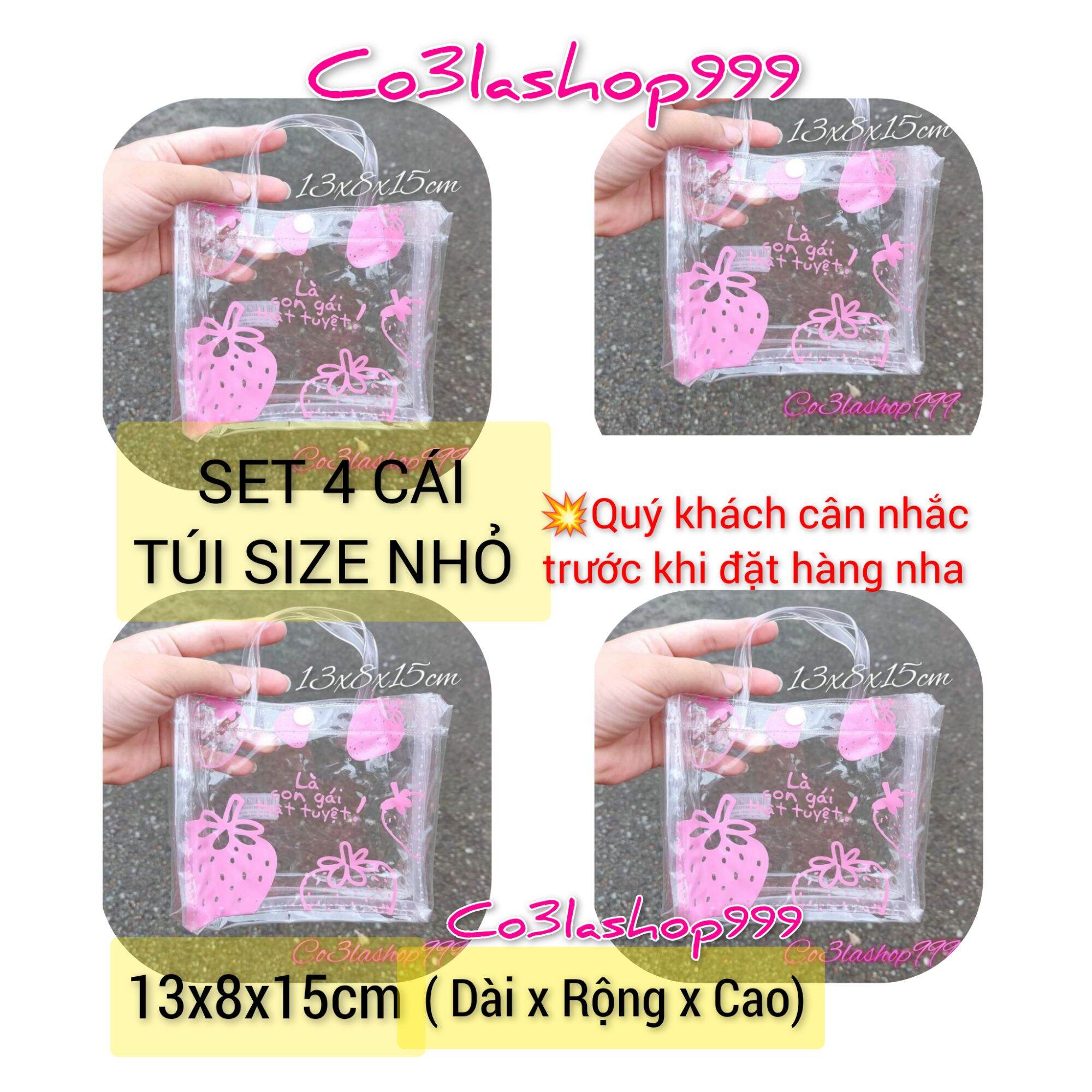 Set 4 Túi nhựa trong suốt nút bóp SIZE NHỎ đựng đồ dùng cá nhân, phụ kiện nhỏ xinh