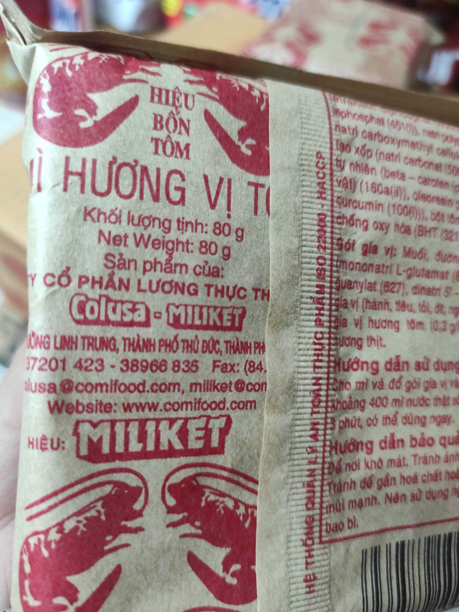 Thùng 30 gói mì giấy miliket 4 tôm gói 80g