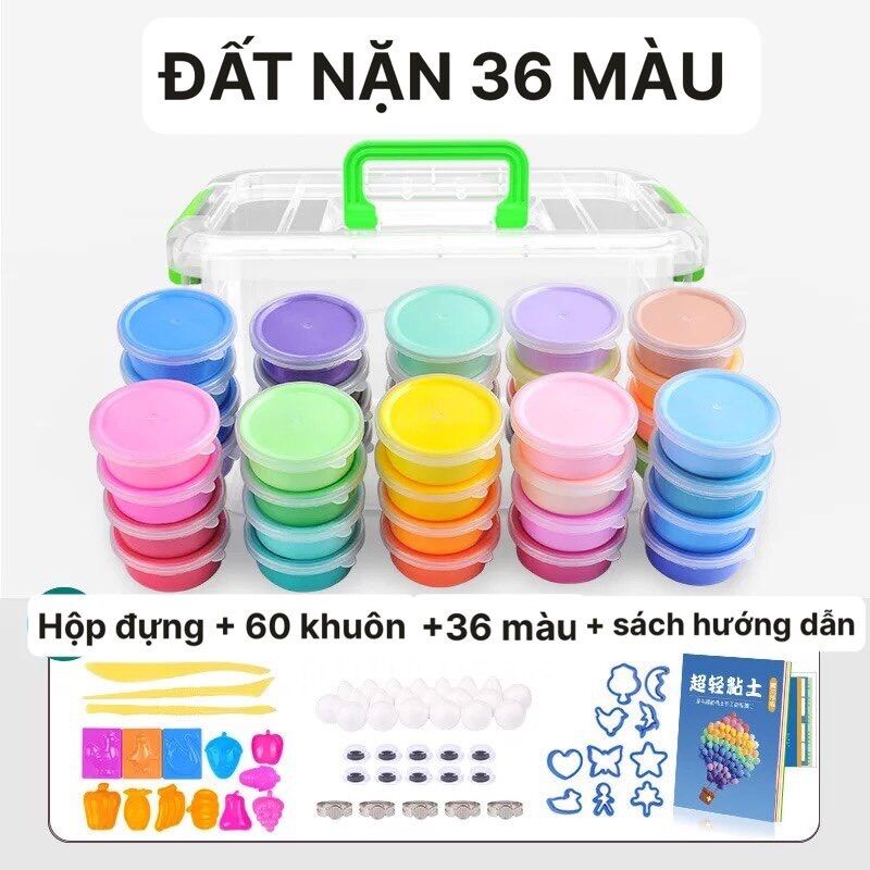 Hộp đất sét nặn 36 màu kèm khuôn và sách hướng dẫn an toàn cho bé