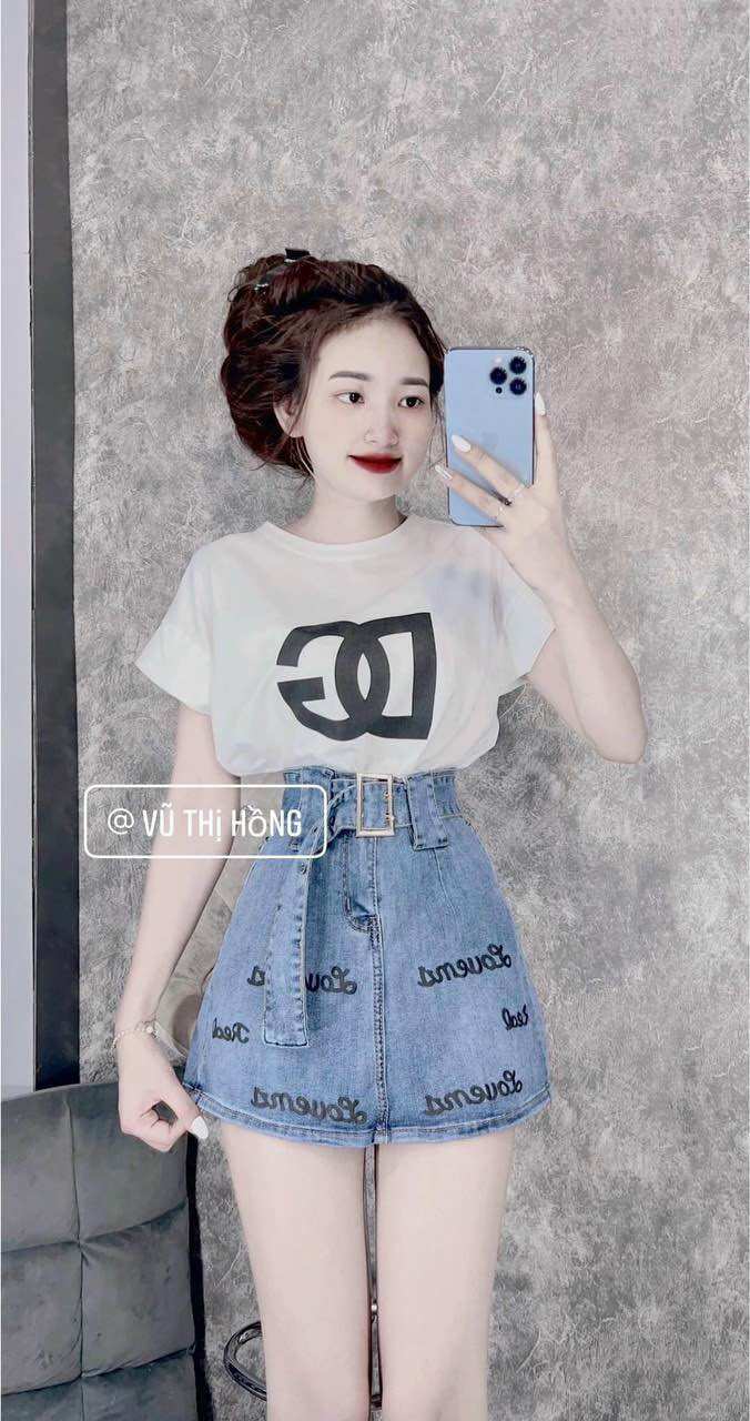 Set bán rời - set áo thun / quần váy thiêu lai thiêu thân / quần váy thêu kèm nịt