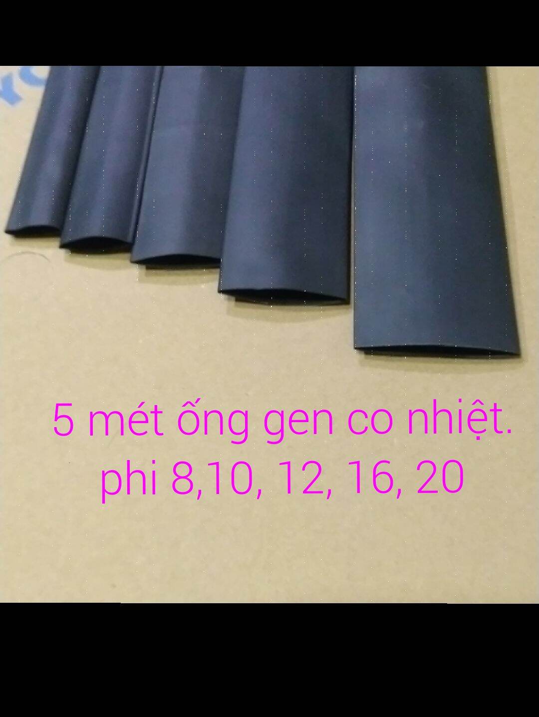 Combo 5 ống gen co nhiệt màu đen 5 kích thước. phi 8 phi 10 phi 12 phi 16 phi 20.