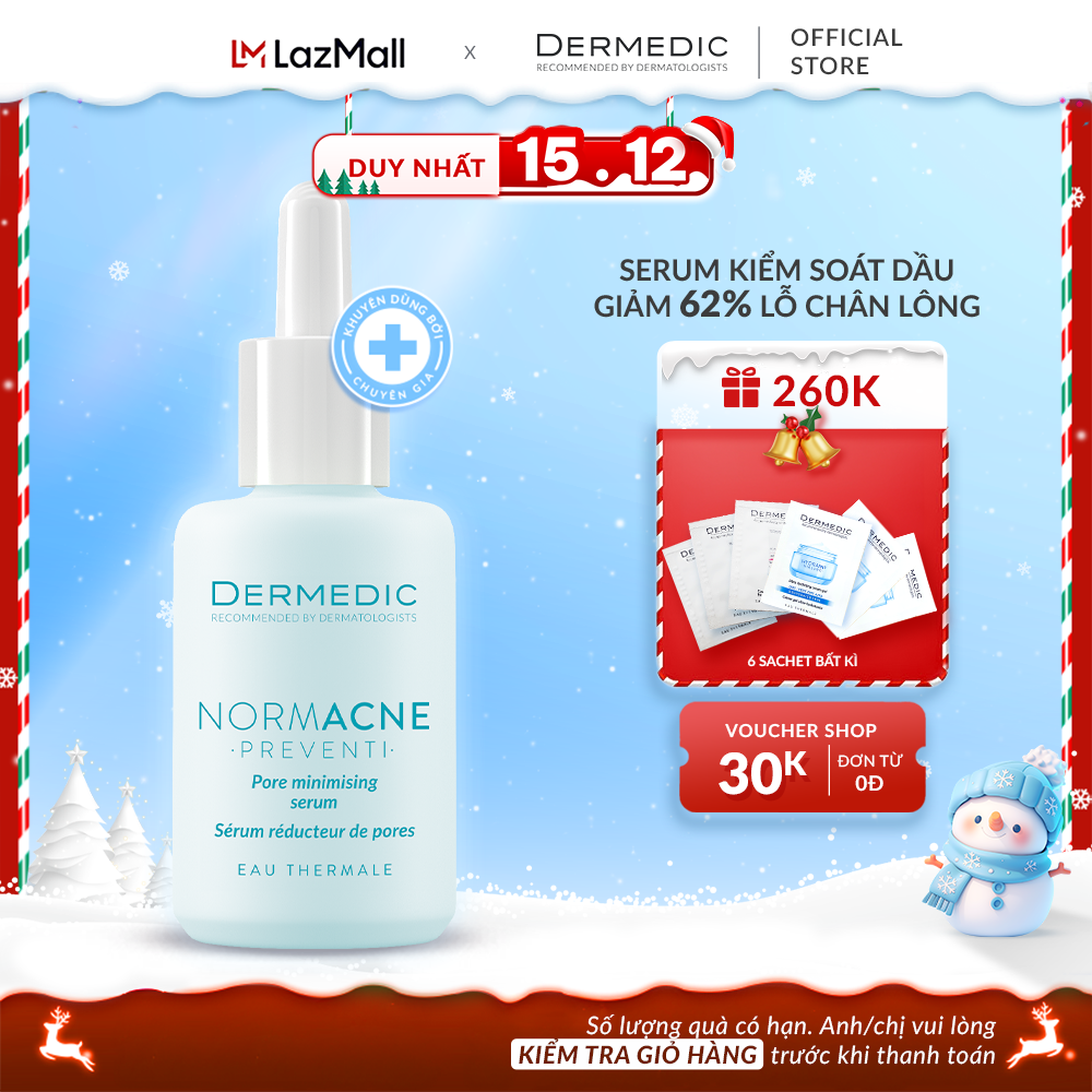 Serum kiềm dầu se khít lỗ chân lông cho da dầu mụn NORMACNE Widened Pores Dermedic 30ml - Dermedic