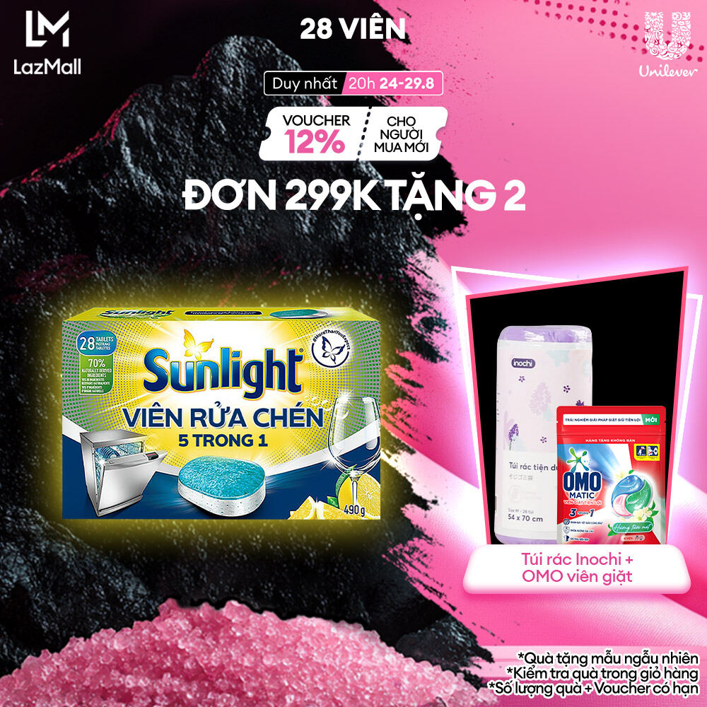 Hộp Viên Rửa Chén Bát SUNLIGHT 5 in 1 Cho Máy Rửa Chén Bát (28V/hộp)