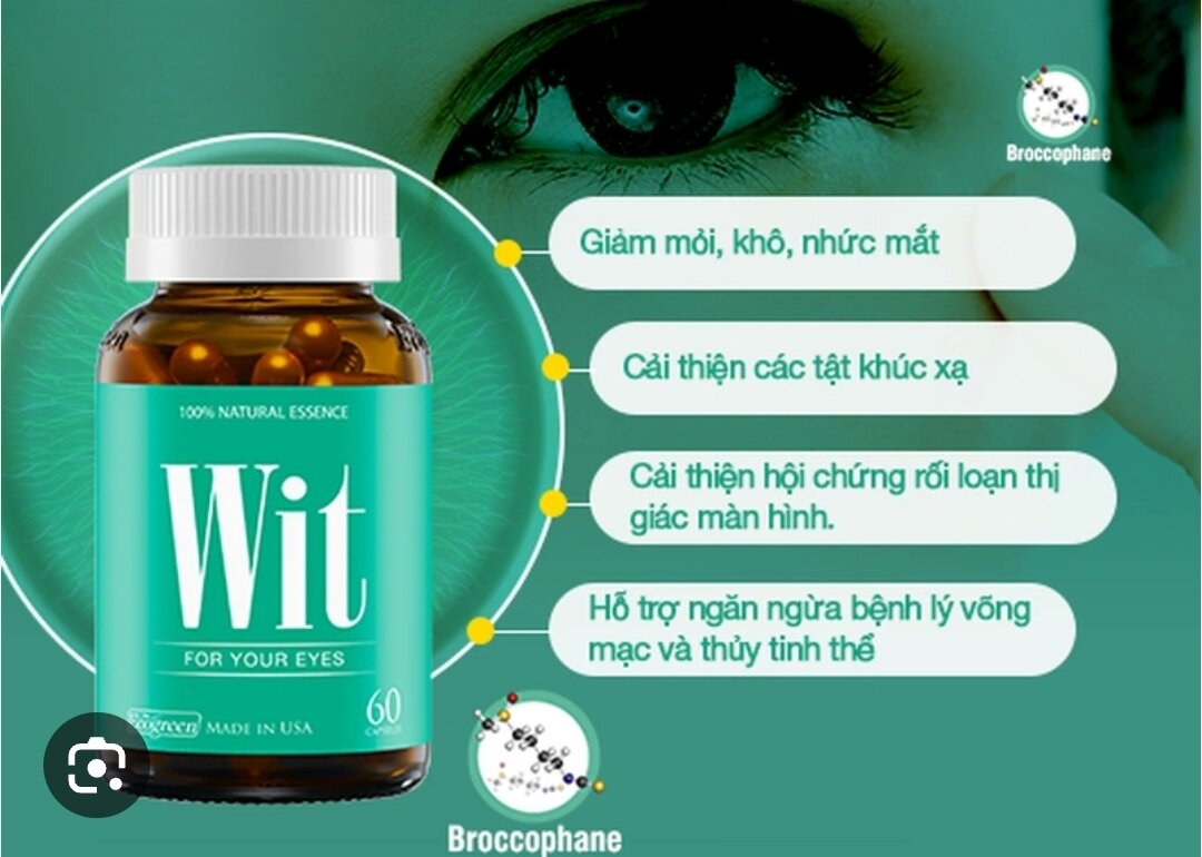 Viên uống bổ sáng mắt wit 60 viên cải thiện mờ mắt mỏi mắt chảy nước mắt chính hãng