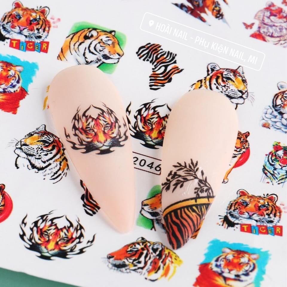Sticker nước dán móng tay hổ báo cáo chồn