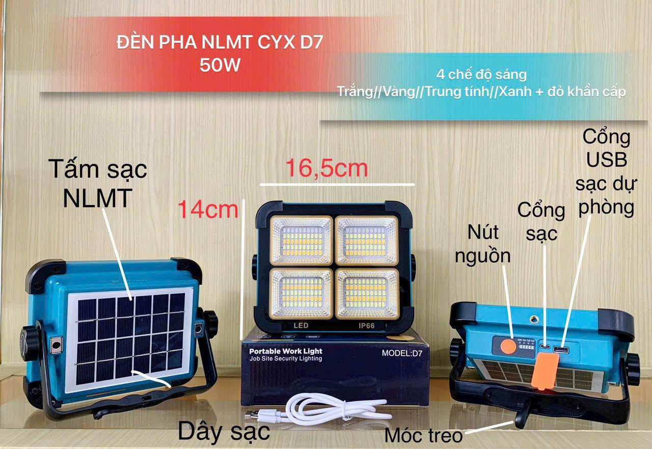 Đèn năng lượng mặt trời pin sạc d7 40w - có 4 chế độ đèn