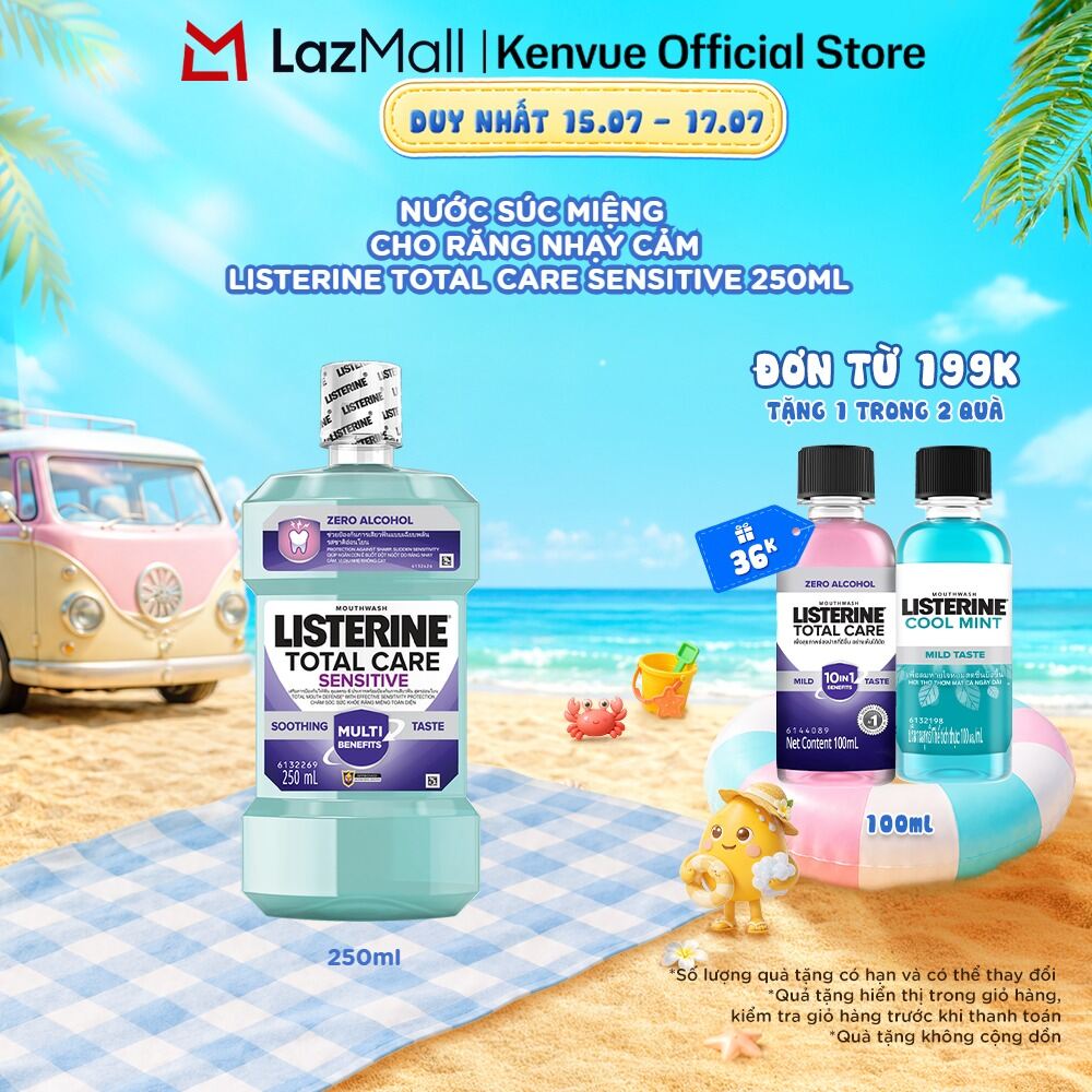 Nước súc miệng cho răng nhạy cảm Listerine Total Care Sensitive Soothing Taste - Dung tích 750ml