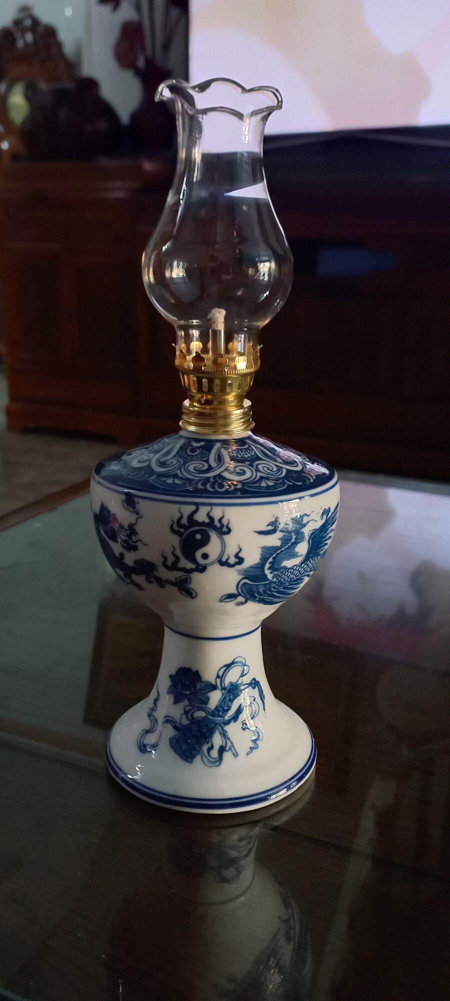 Đèn dầu thờ cúng bát tràng cổ dẹt