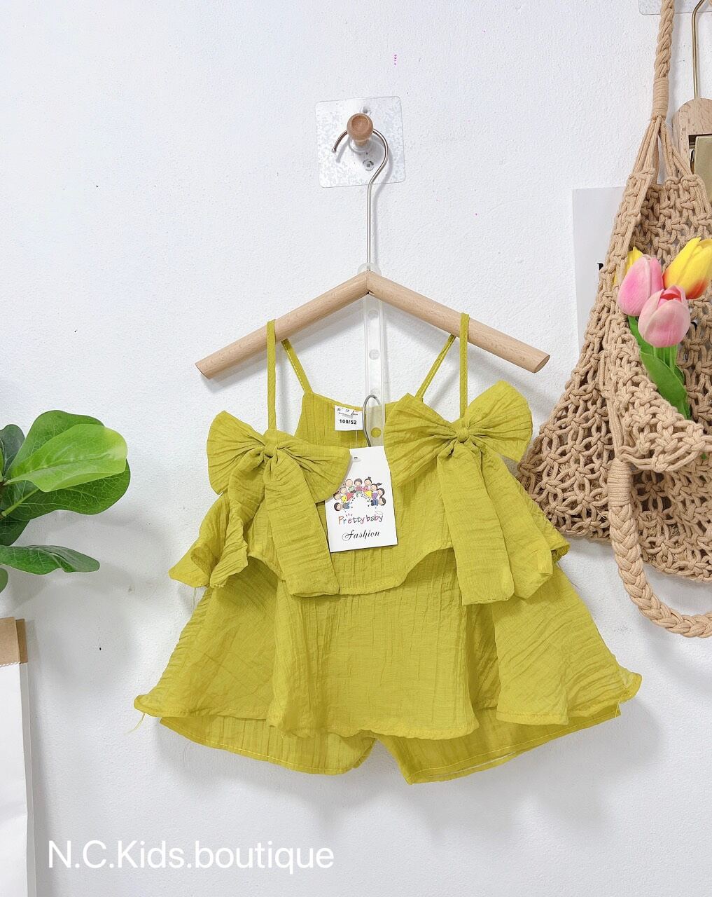 C1-Set bèo nơ 2 dây bé gái 9-18kg