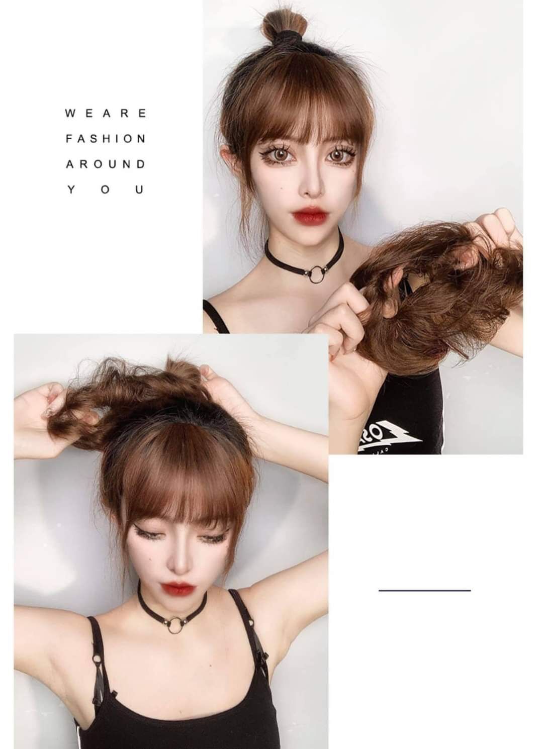 Set 2 Búi tóc giả, búi cột thẳng dùng để búi củ tỏi hoặc búi natra
