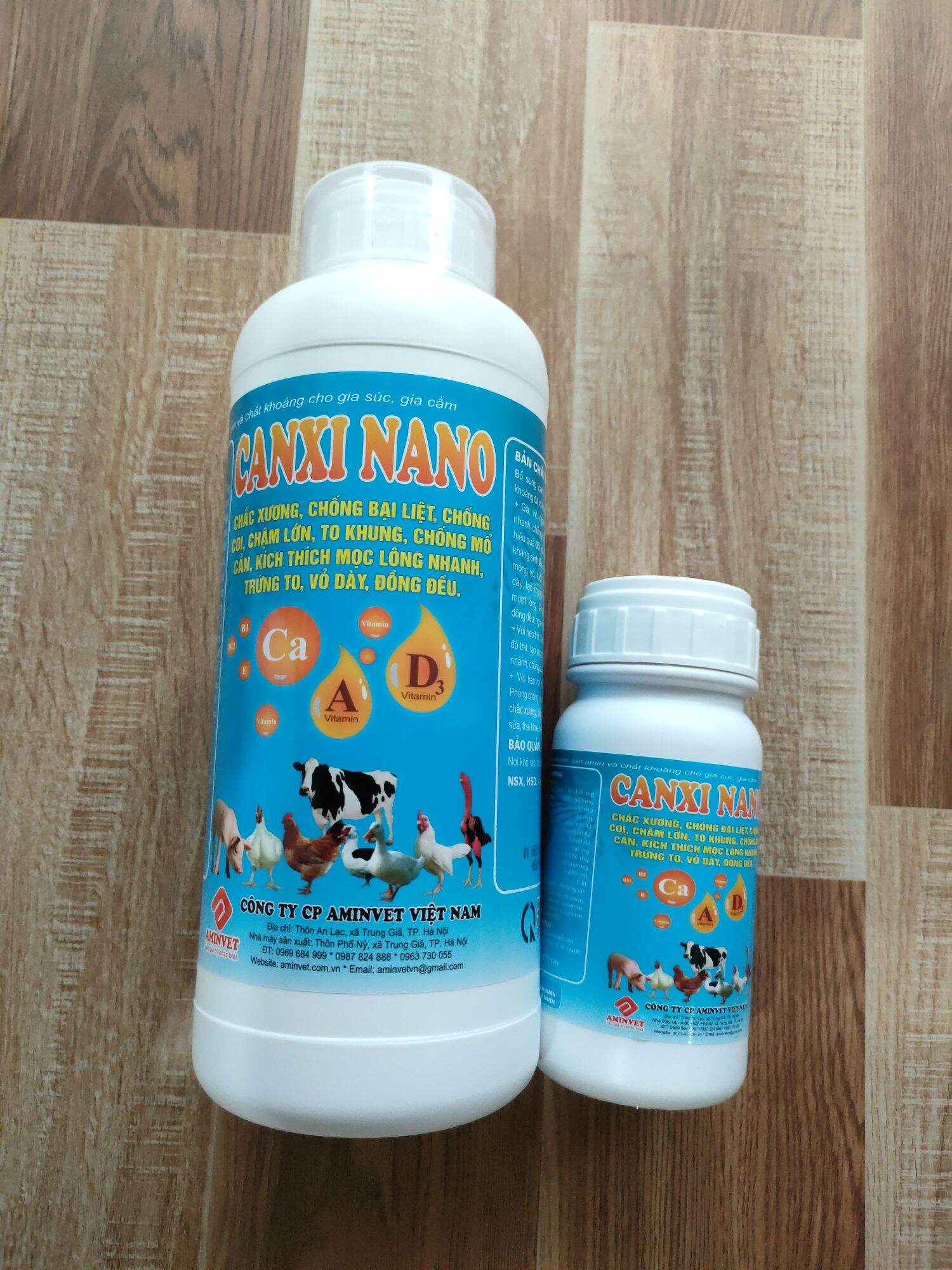 Canxi Nano B12 chắc xương, ngừa yếu chân, tăng khung, ngoại hình đẹp, dày vỏ trứng, mọc lông nhanh, chống cắn mổ gia cầm, gia súc.