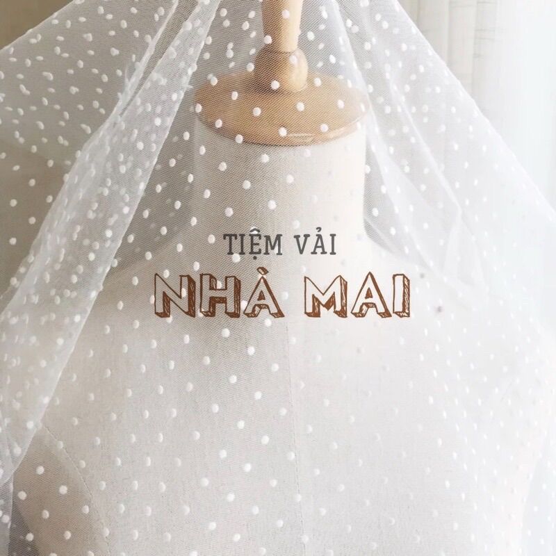 1m lưới ép nhung chấm bi trắng