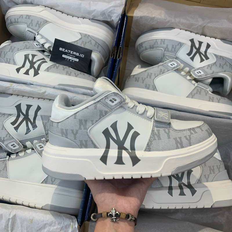 CHÍNH HÃNG - GIÀY MLB CHUNKY LINER MID DENIM MONOGRAM NY YANKEES XÁM - 3ASXCDN3N-50GRS