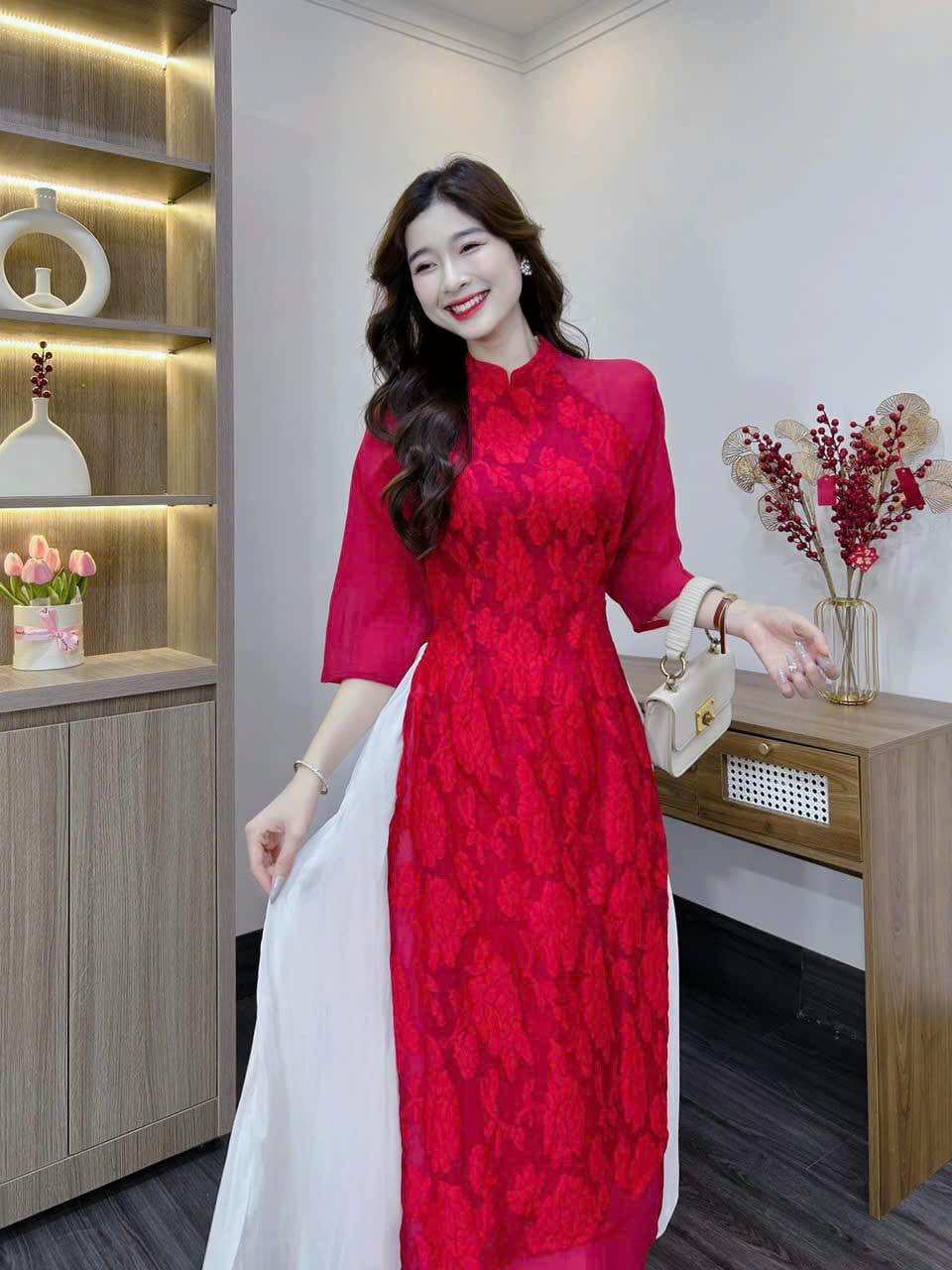 (SHOP TÁO ĐỎ BIGSIZE 50KG ĐẾN 90KG) set áo dài tay lửng gấm hoa phối váy