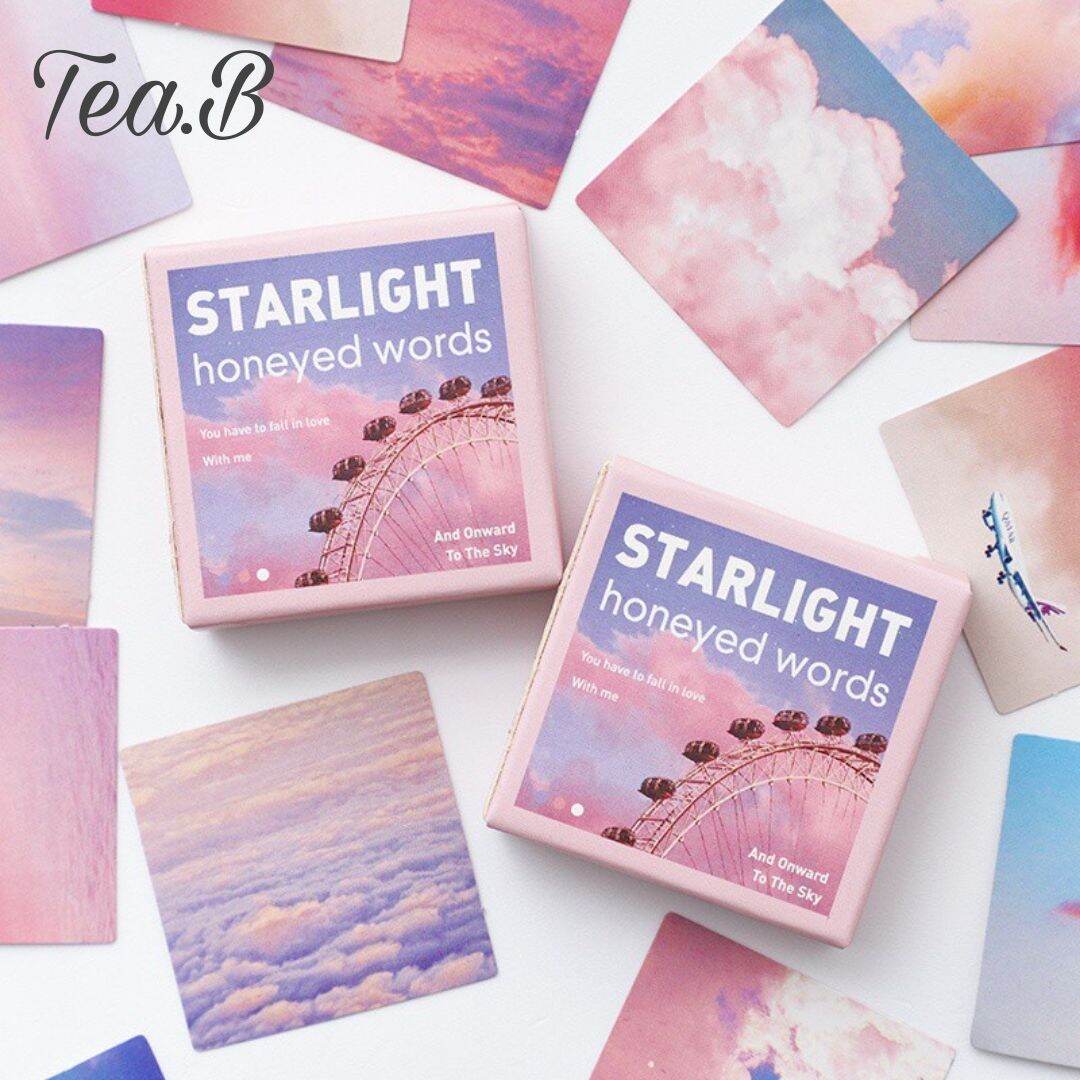 Tea.B/ST49_ Set 46 Sticker Màu Hồng Họa Tiết Bầu Trời STARLIGHT Trang Trí Sổ Tay