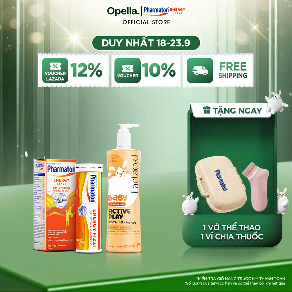Bộ 1 Sữa Tắm Gội Hằng Ngày Cho Bé Lactacyd Baby Active Play 500ml + 1 Thực phẩm bảo vệ sức khỏe Pharmaton Energy Fizzi