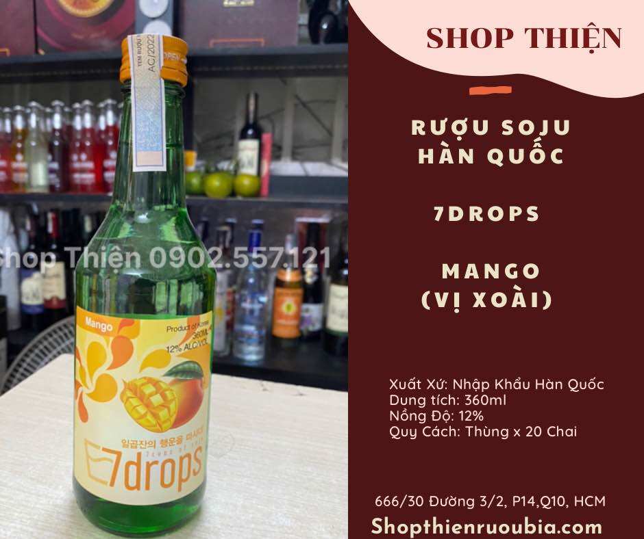 Soju hàn quốc 7drops mango 12% 360ml-vị xoài