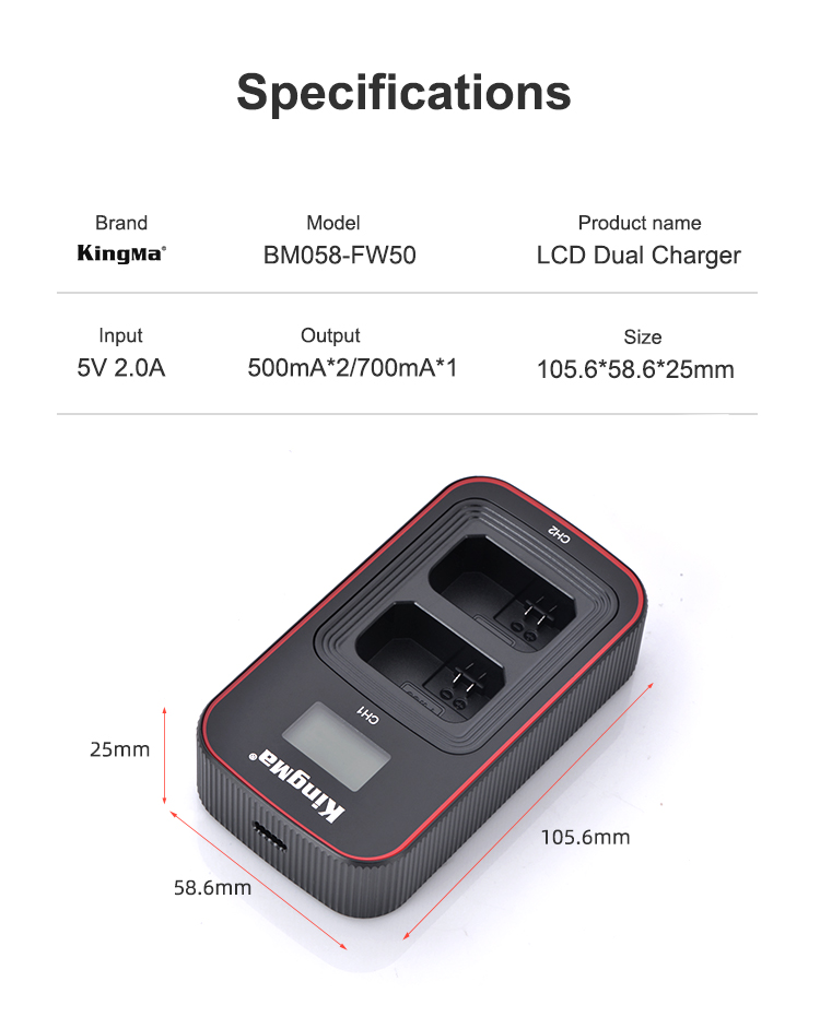 Sony NP-FW50 | Pin và Dock Sạc máy ảnh Kingma Sony ZV-E10 A7 A72 A7R A7R2 A7S A7S2 A6500 A6400 A6300
