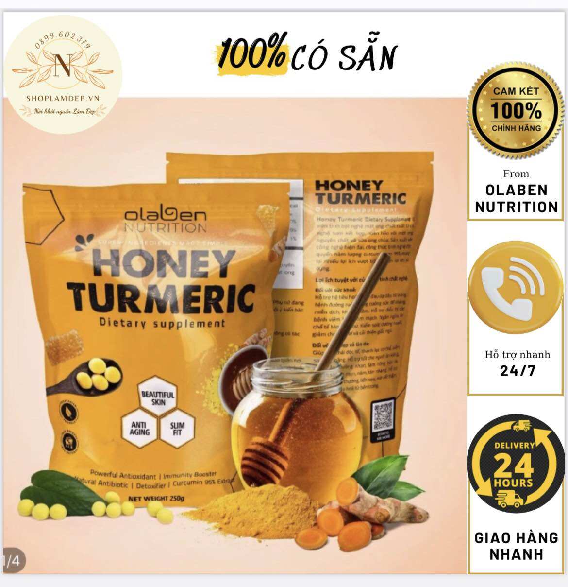 Viên tinh nghệ mật ong sữa ong chúa Honey Turmeric Olaben Nutrition