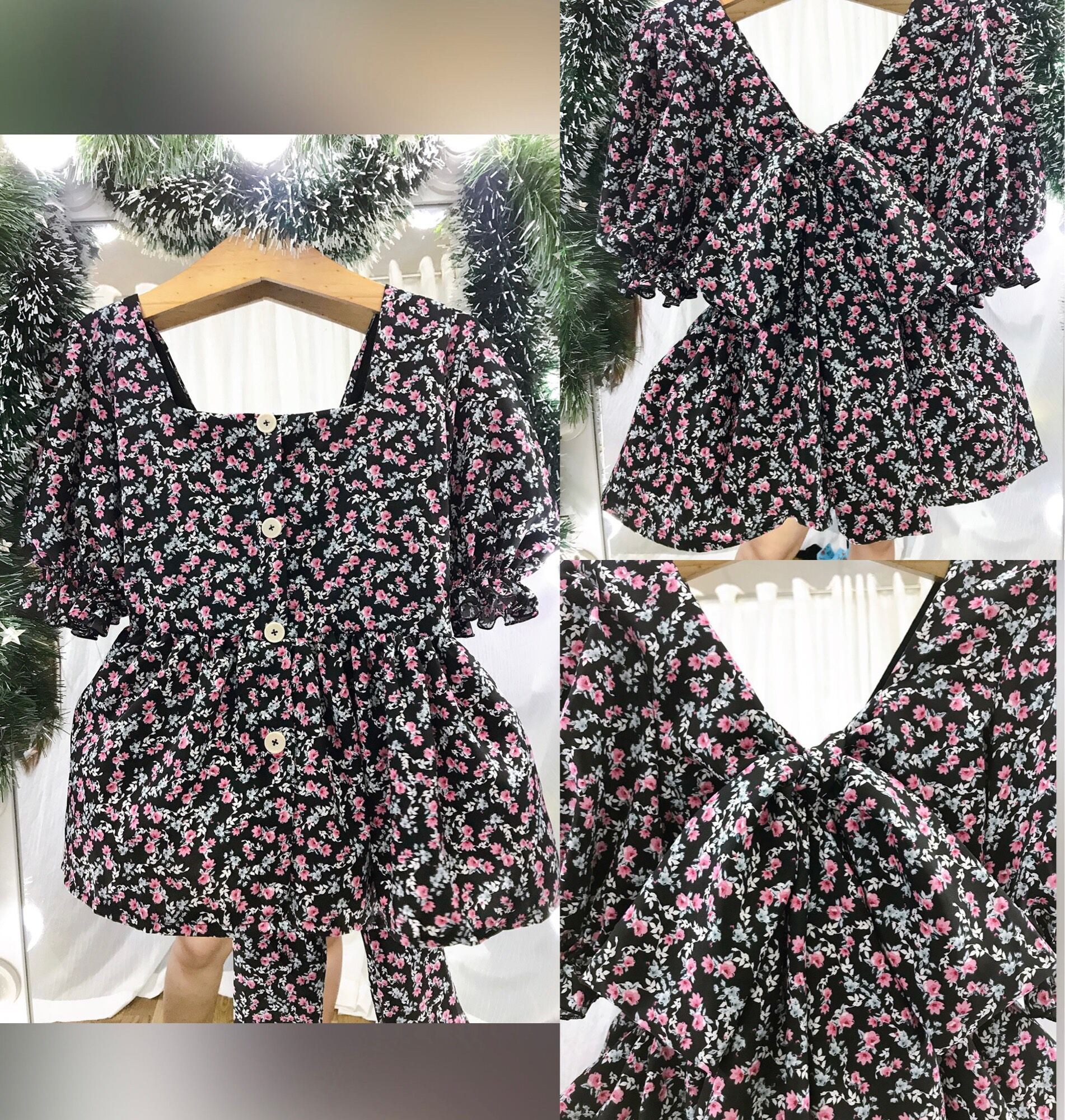 [bigsize 60-80kg] Áo thắt nơ lưng đính nút (có lẻ chân váy)