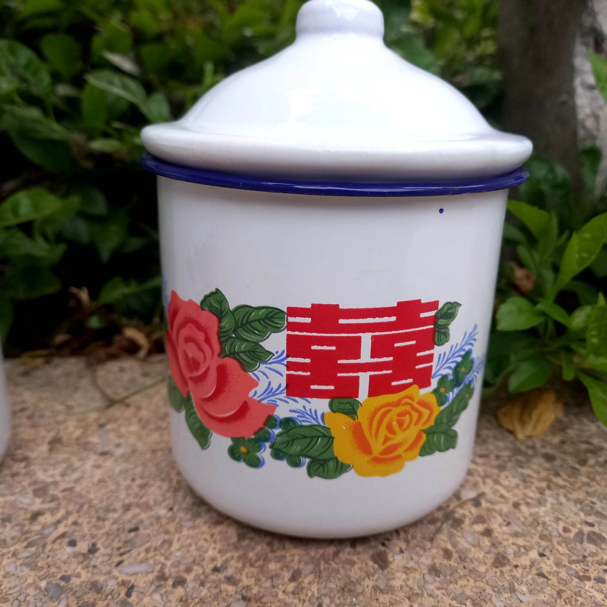 Ca sắt tráng men CHỮ HỶ để uống nước hoặc sưu tầm hoài cổ, cho quán cafe, ca chữ hỷ cao 8cm