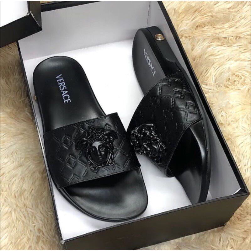 Dép lê nam versace chuẩn da thật in dập nổi