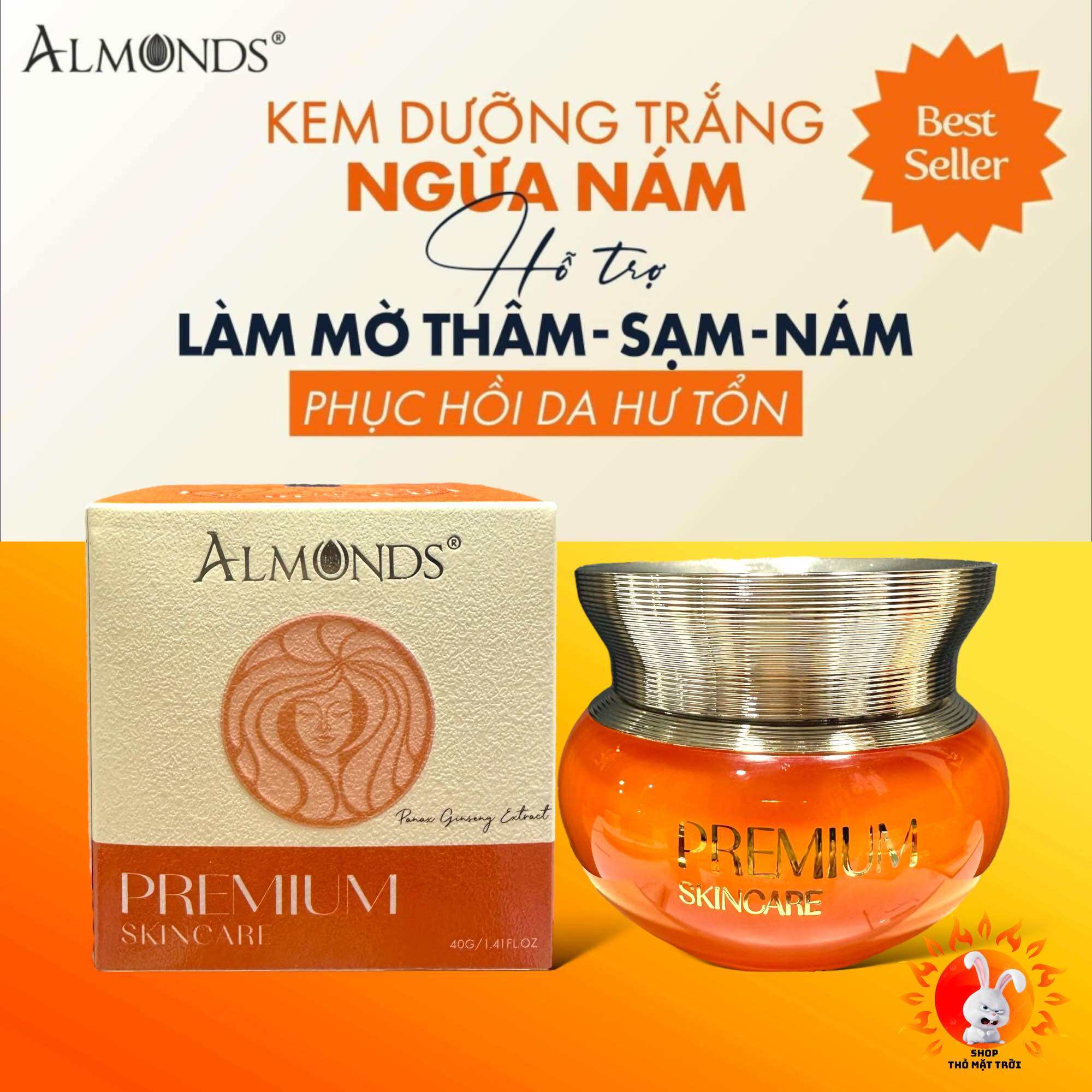 Kem Cam Đêm ALMONDS Dưỡng Trắng Da Ngừa Nám, Làm Mờ Thâm Sạm Premium Skincare Almonds