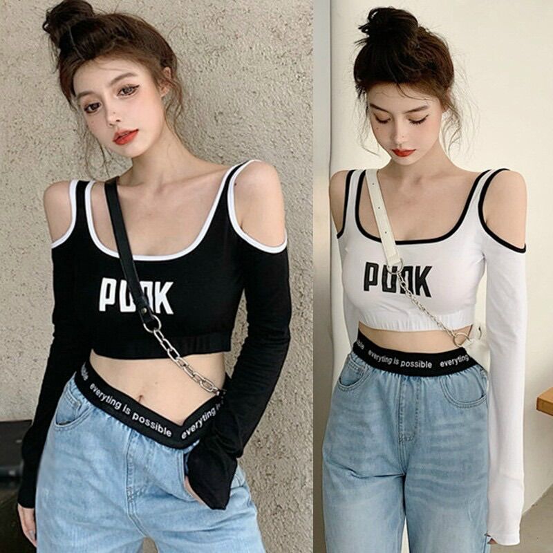 Áo kiểu thun dài tay khoét vai Punk, Áo khoét 2 bên vai🌈SL9999