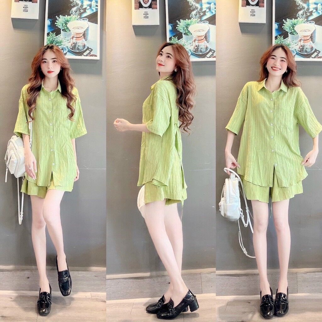 (SHOP TÁO ĐỎ BIGSIZE 50kg đến 90kg) set áo sơ mi hở lưng + quần short
