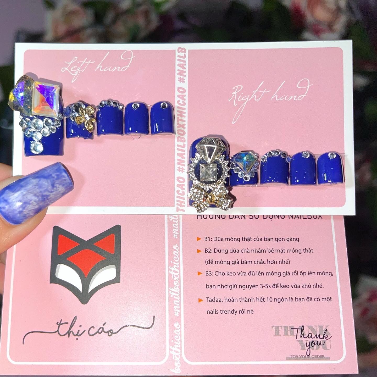 [ nails box] móng chân giả đính đá tone xanh
