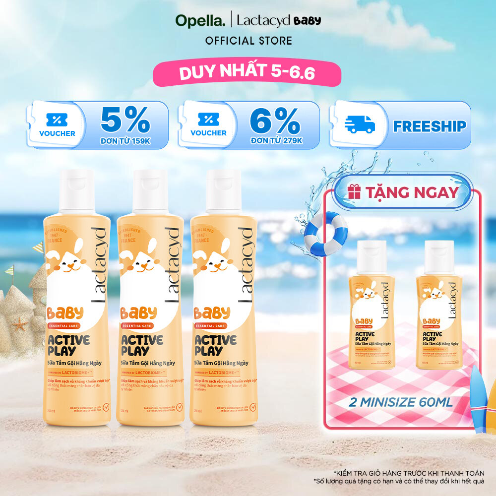 Bộ 3 chai Sữa Tắm Gội Trẻ Em Lactacyd Baby Active Play,Giúp Đề Kháng Da Và Bảo Vệ Bé Khỏi Vi Khuẩn 250ml/chai