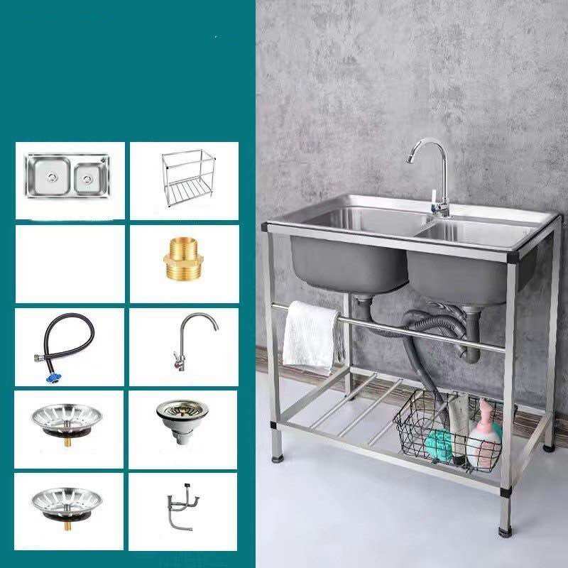 Chậu rửa chén 2 hộc inox ( gồm: chậu, chân, vòi, bộ xả)