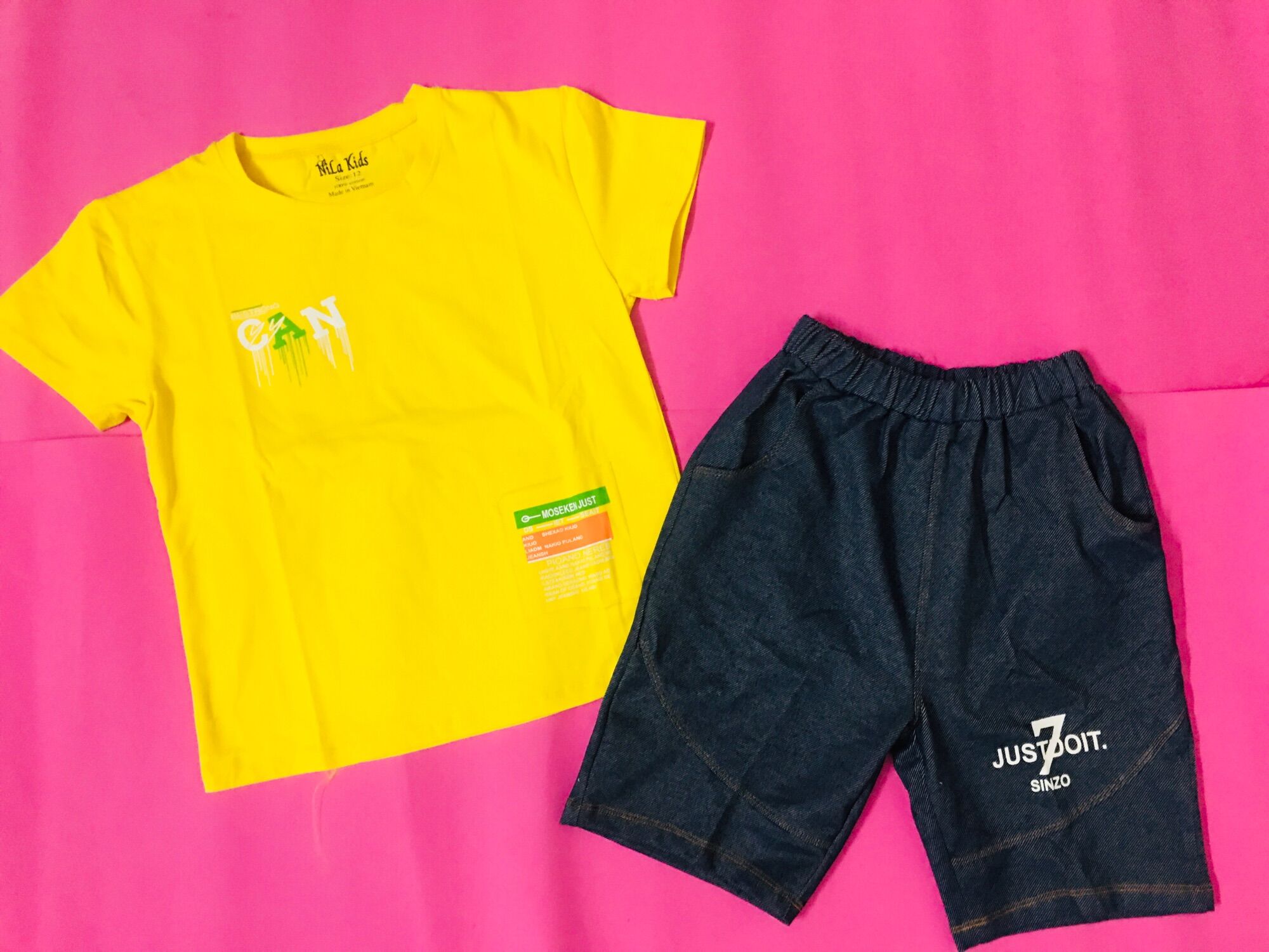 Đồ bộ bé trai áo thun, quần giả jean - Hạ Vy shop