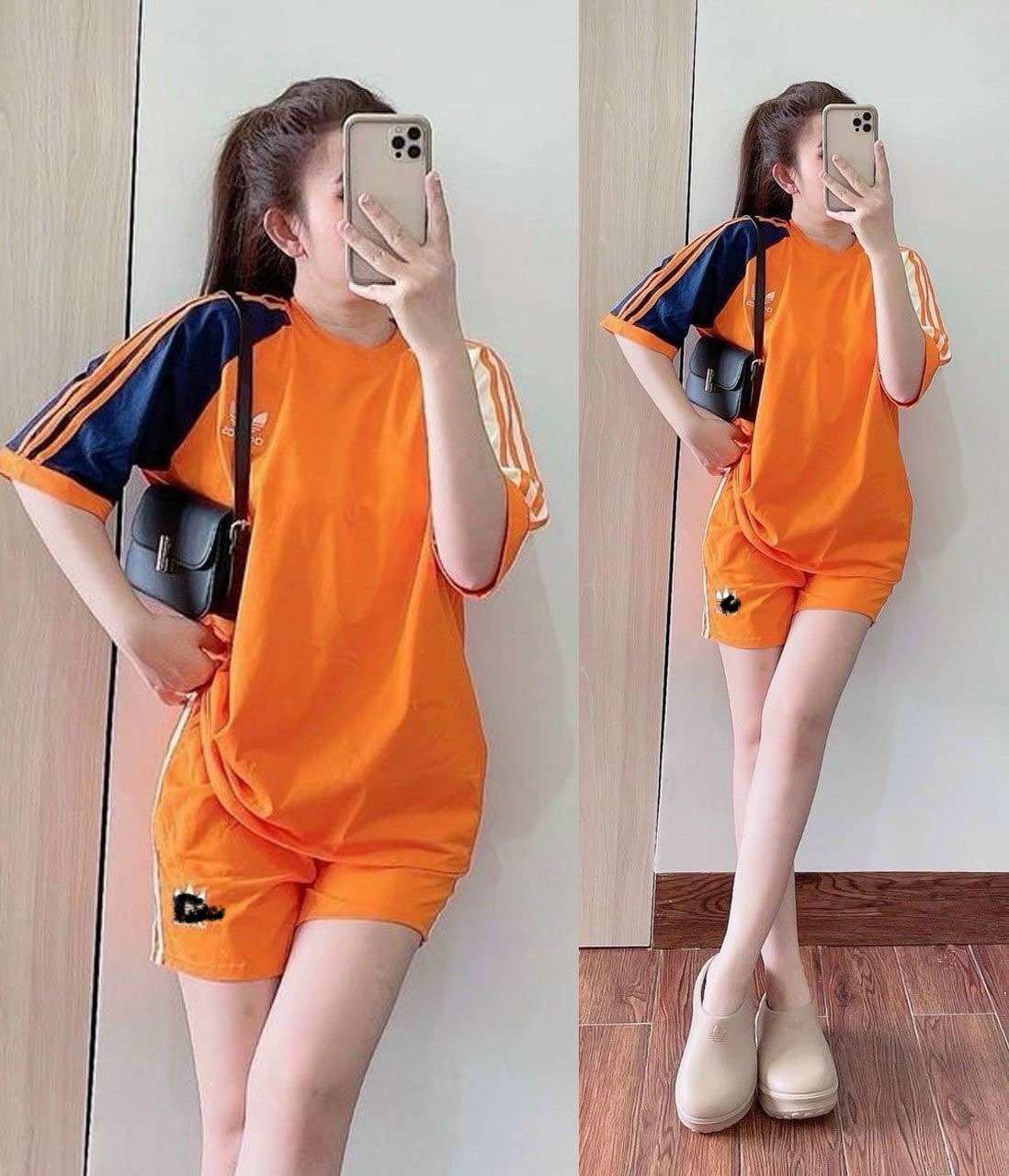 Sét bộ short cotton tay phối sọc thêu cao cấp