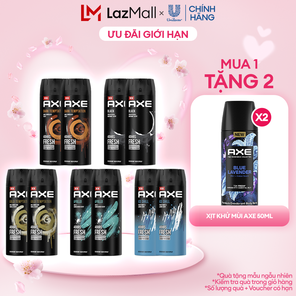 Combo 2 Xịt khử mùi Axe hương nước hoa dành cho nam 135ml body mist toàn thân