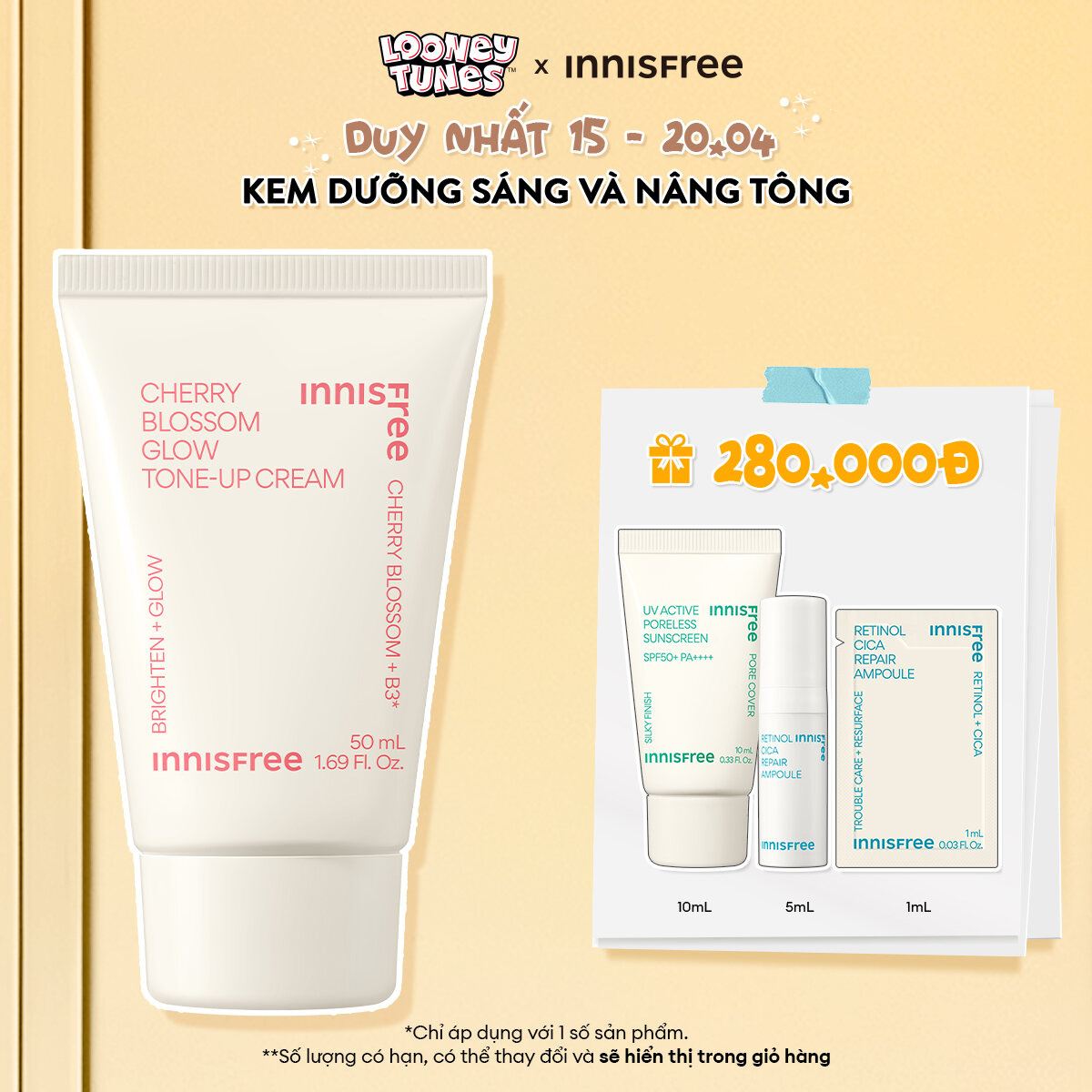 Kem nâng tông, dưỡng sáng làm đều màu da từ hoa anh đào INNISFREE Cherry Blossom Tone Up Cream 50ml