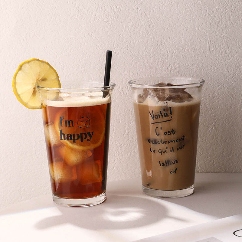 Cốc Thủy Tinh Phong Cách Instagram Nhật Hàn Cốc Uống Trà Sữa Cốc Uống Cà Phê Lạnh Latte Lạnh Cốc Uống Nước Có Ống Hút Bữa Sáng Nổi Tiếng Trên Mạng