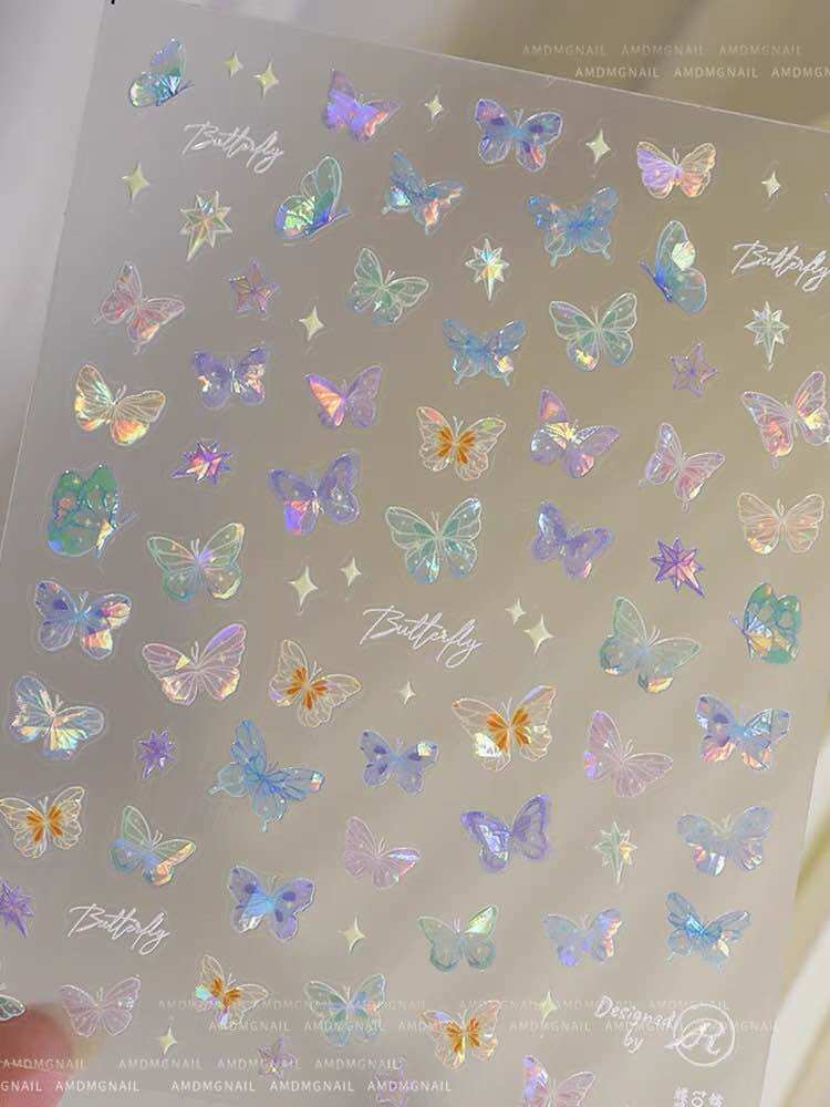 Sticker bướm dán móng tay óng ánh siêu xinh