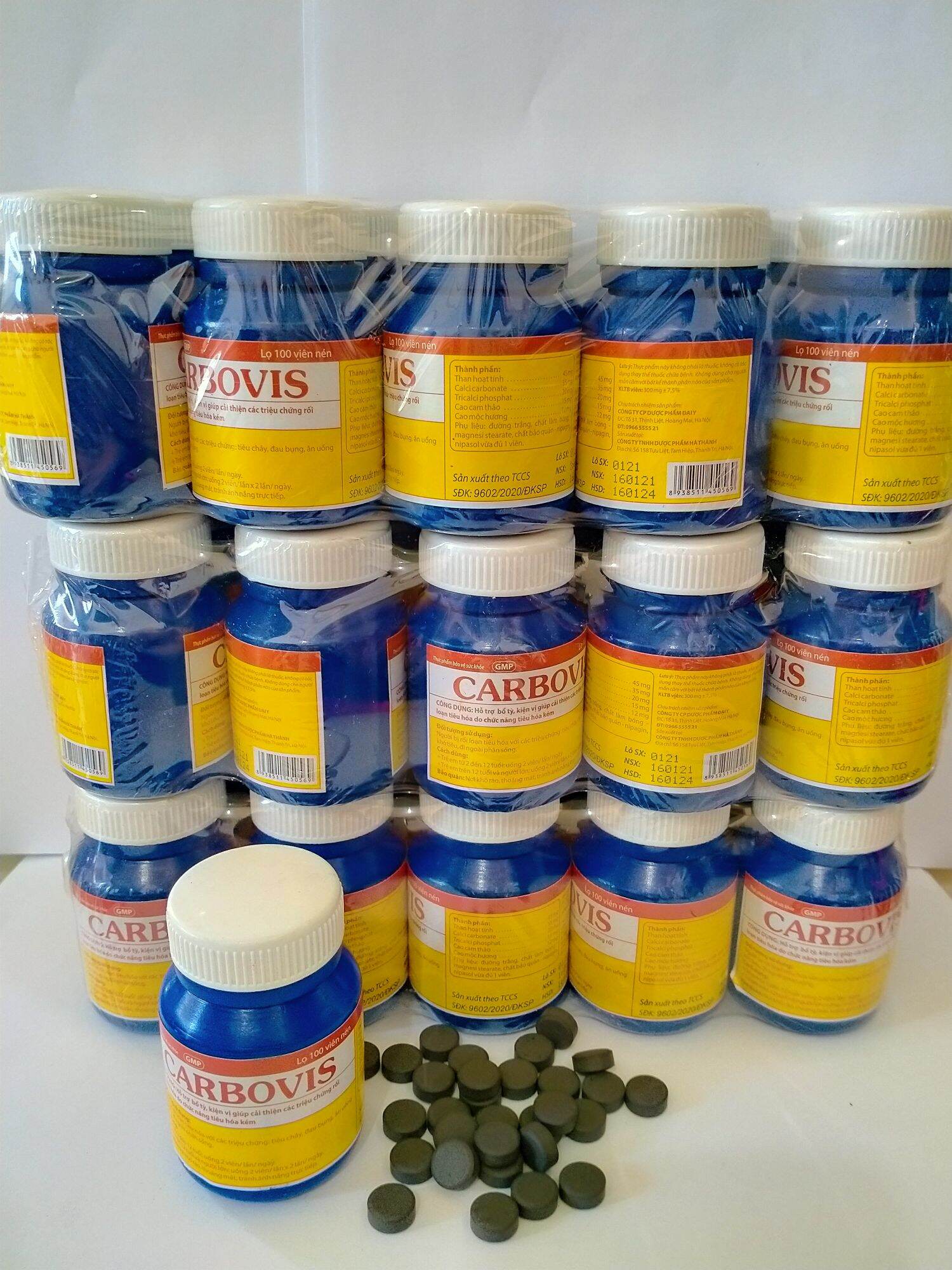 COMBO 5 LỌ CARBOVIS LỌ 100 VIÊN HỔ TRỢ Đ,AU B,ỤNG, TIÊU CH,ẢY, ĐẦY HƠI..