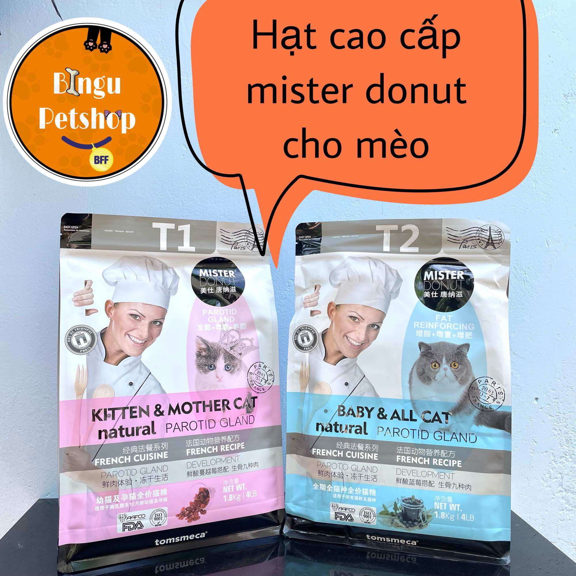 Hạt Mister Donut cho mèo, Hạt cho mèo Mister Donut T1 và T2 mix 9 loại thịt sấy