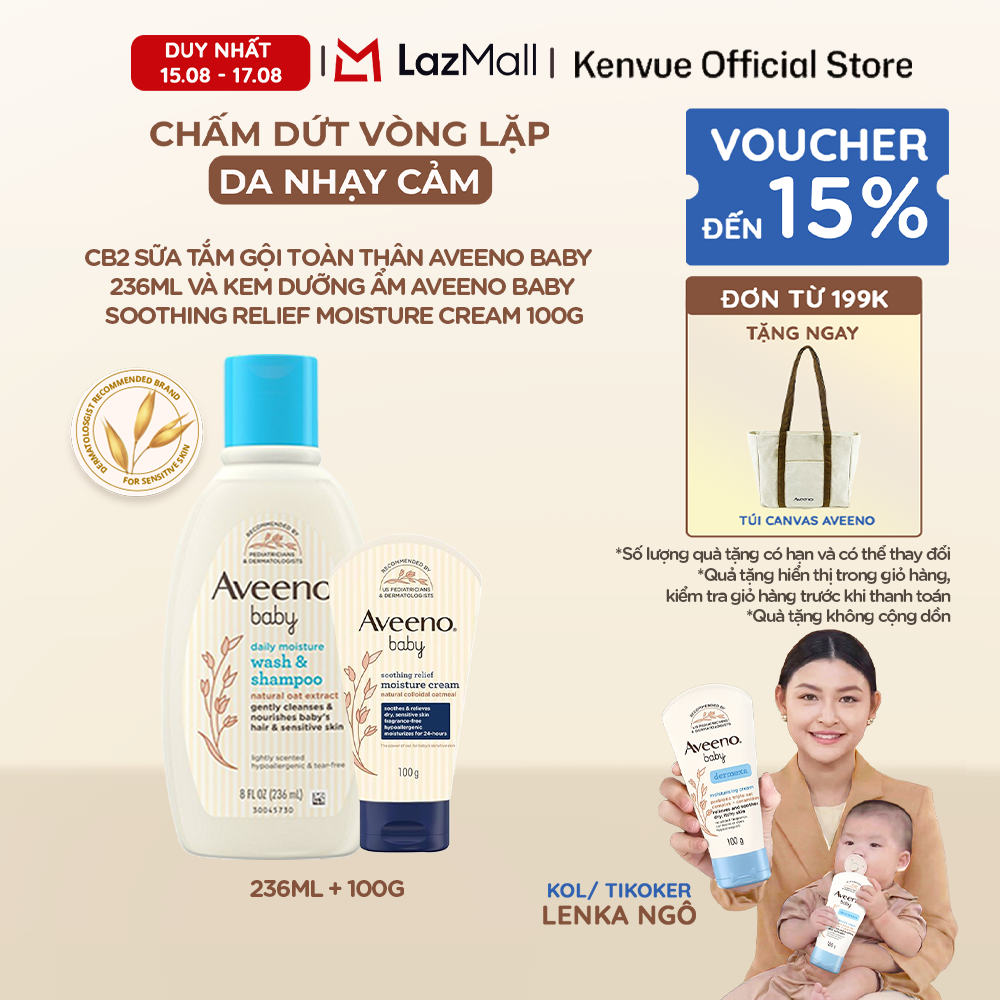 CB2 Sữa tắm gội toàn thân Aveeno baby 236ml và Kem dưỡng ẩm Aveeno Baby Soothing Relief Moisture Cream 100g