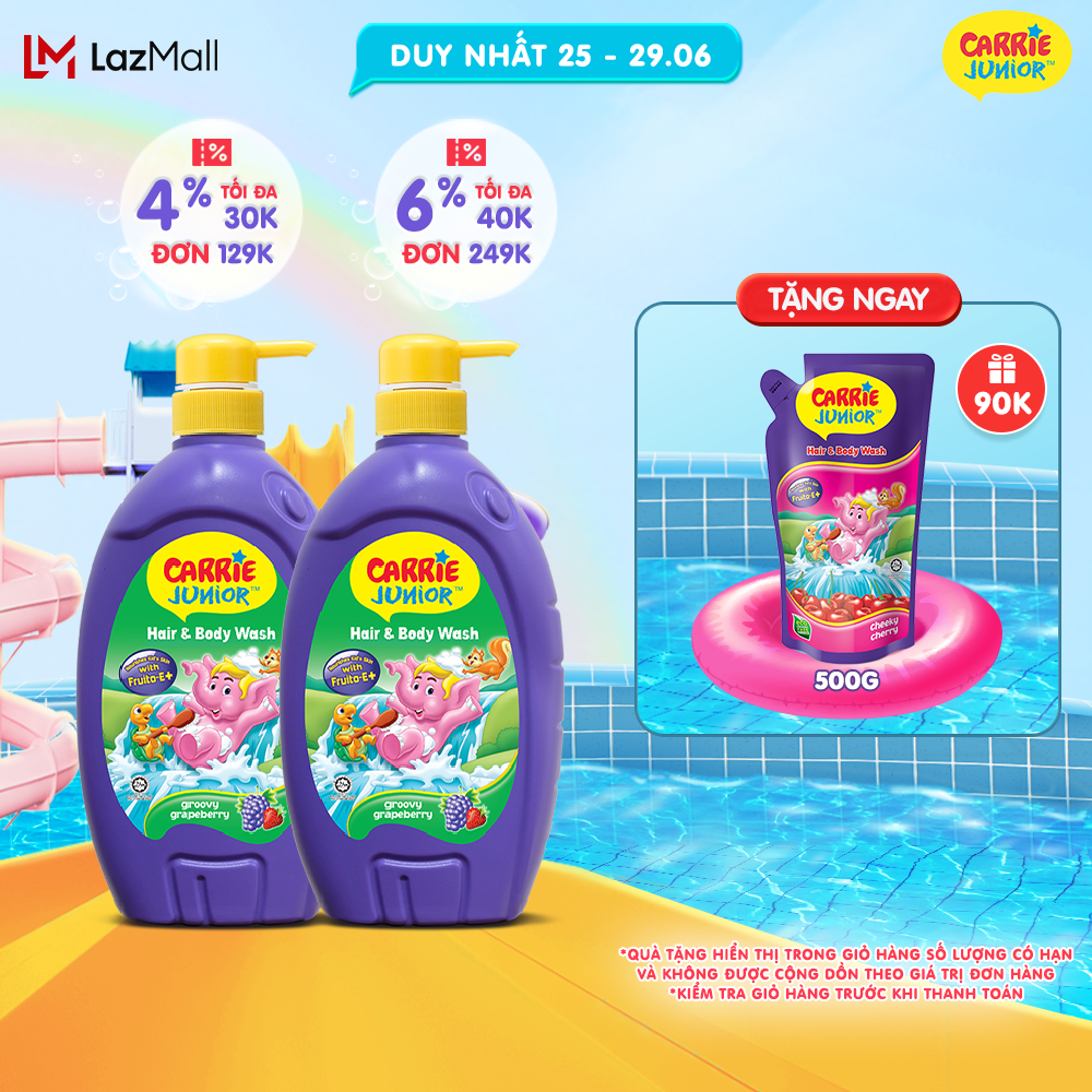 Combo 2 Sữa Tắm Gội cho bé Carrie Junior chiết xuất trái cây thiên nhiên Hương Grapeberry (700g/chai)