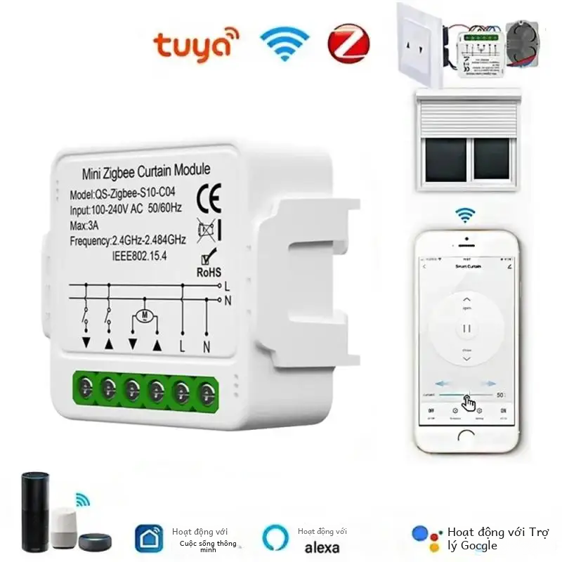 Tuya Wifi/zigbee Thông Minh Màn Công Tắc Mù Cửa Cuốn Tự Động Hóa Mô Đun Điều Khiển Từ Xa Tương Thích Với Alexa Google Home