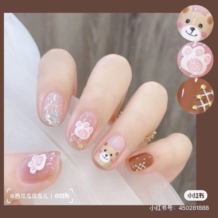 Nailbox móng úp thiết kế hoạ tiết gấu