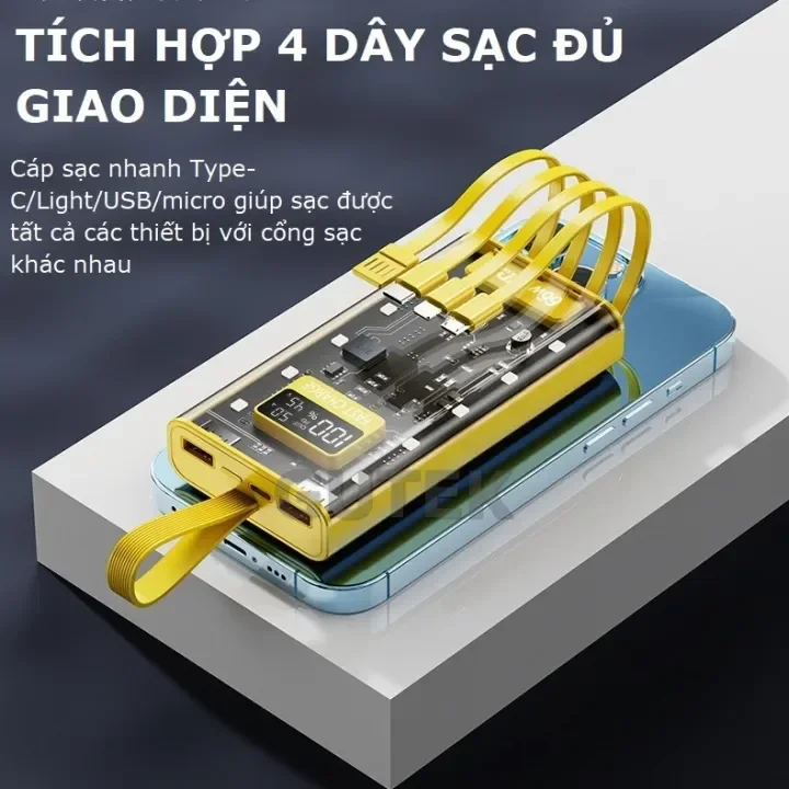 Pin dự phòng 30000mah pin dung lượng lớn đi kèm dây sạc nhanh 66w cho nhiều điện thoại