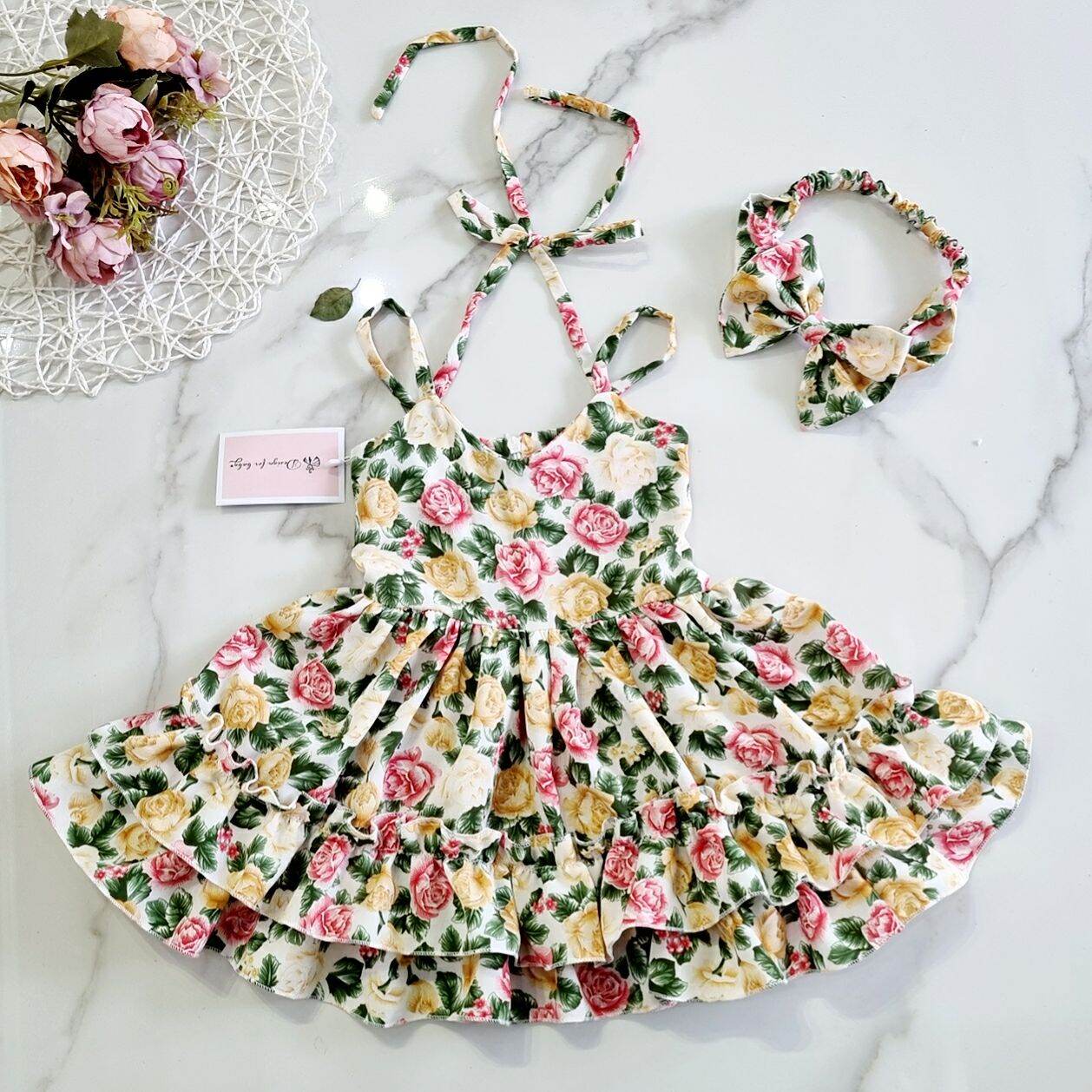 [ CÓ QUÀ TẶNG 🥰] Đầm mẹ và bé hoa hồng xanh