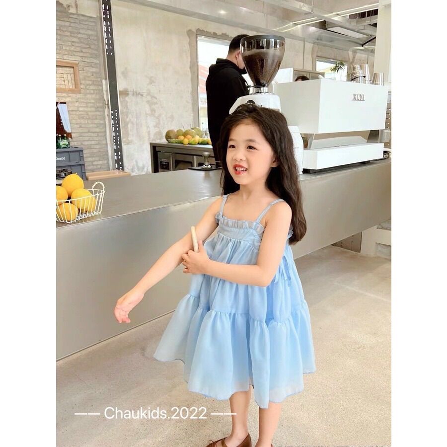 Váy maxi tơ tầng 2 dây bé gái