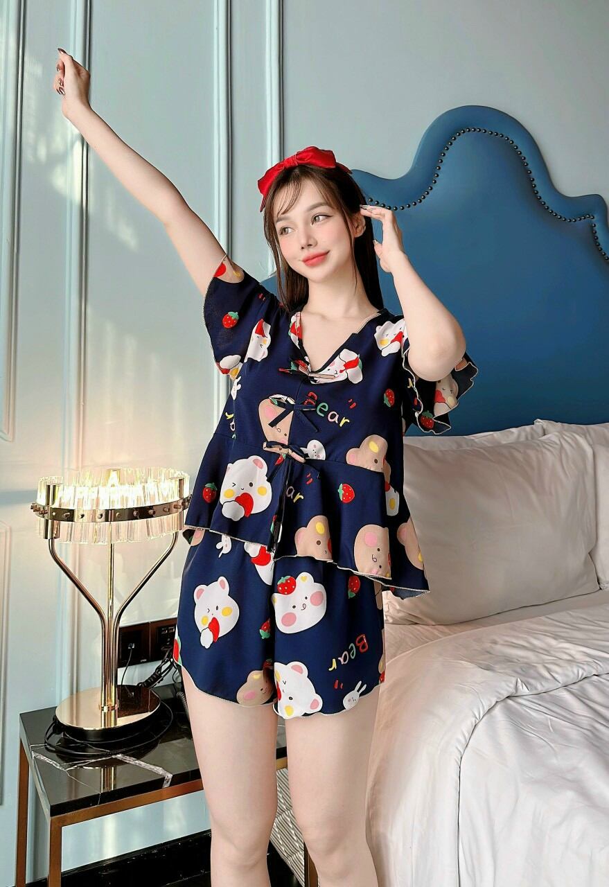 Đồ bộ đùi nữ mặc nhà vải lụa mango - M06
